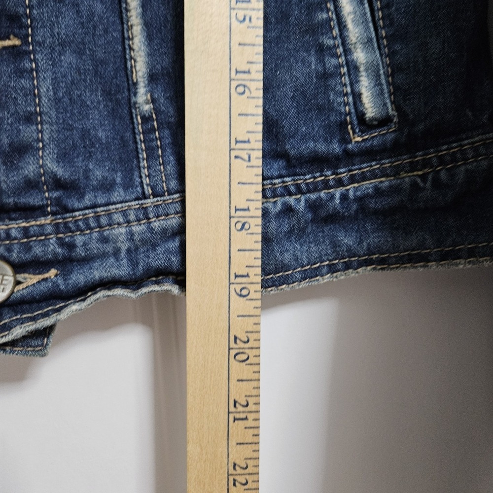 Free People Denim Jacket Womens 4 Blue Distressed Cropped Button Front‎ Bohemian - Picture 8 of 10